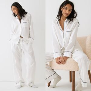 NWT J CREW End-on-end cotton long-sleeve pajama set in white